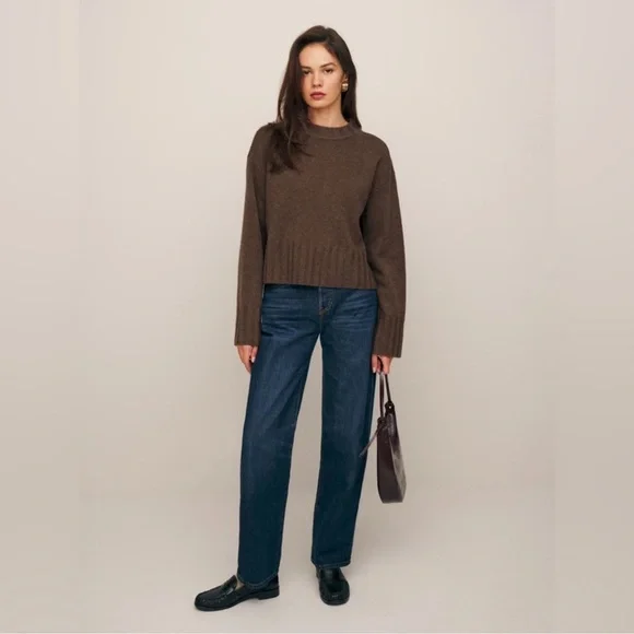 Reformation Mer 100% Merino Wool Knit Sweater in Cocoa Brown - Picture 2 of 12